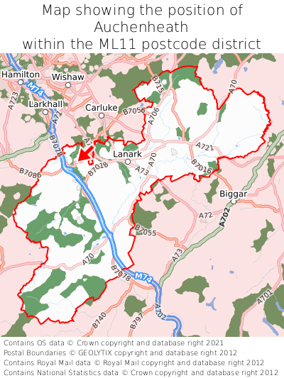 Map showing location of Auchenheath within ML11