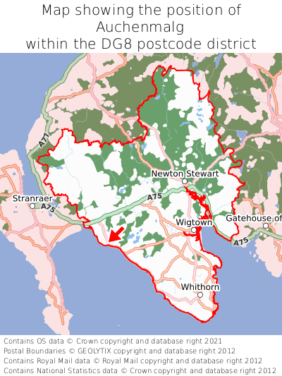 Map showing location of Auchenmalg within DG8