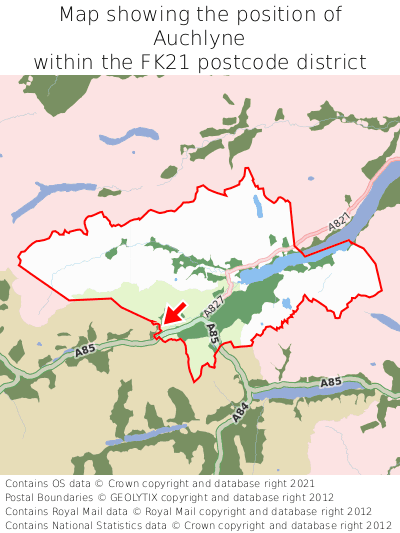 Map showing location of Auchlyne within FK21