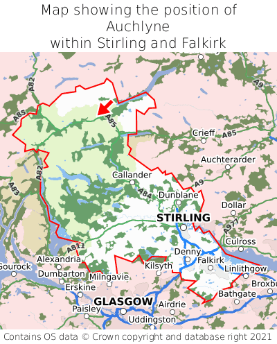 Map showing location of Auchlyne within Stirling and Falkirk