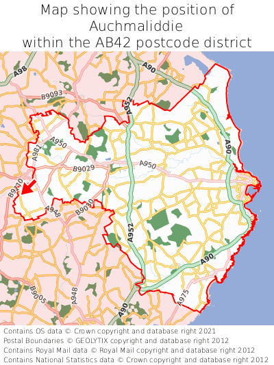 Map showing location of Auchmaliddie within AB42