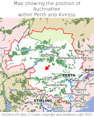 Map showing location of Auchnafree within Perth and Kinross