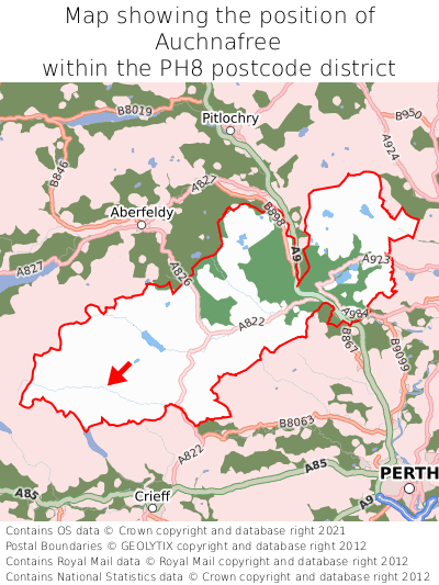 Map showing location of Auchnafree within PH8