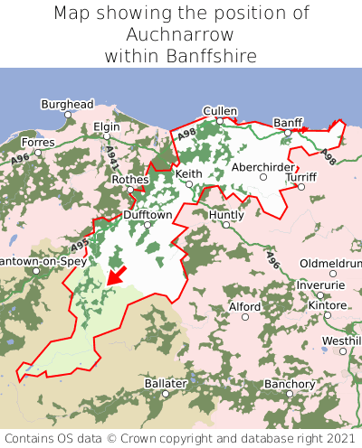 Map showing location of Auchnarrow within Banffshire