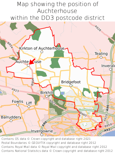 Map showing location of Auchterhouse within DD3