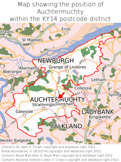 Map showing location of Auchtermuchty within KY14