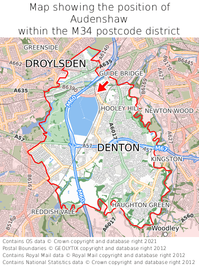 Map showing location of Audenshaw within M34