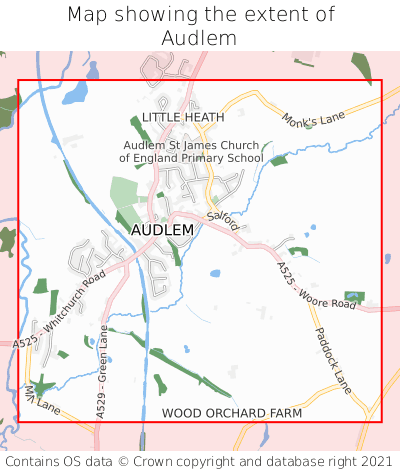 Map showing extent of Audlem as bounding box