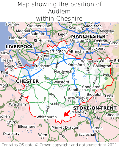 Map showing location of Audlem within Cheshire