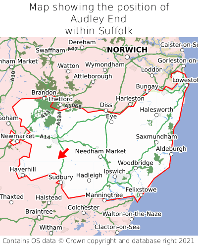 Map showing location of Audley End within Suffolk