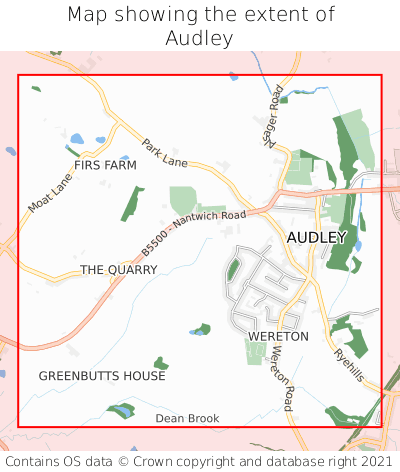 Map showing extent of Audley as bounding box