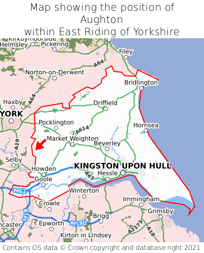 Map showing location of Aughton within East Riding of Yorkshire