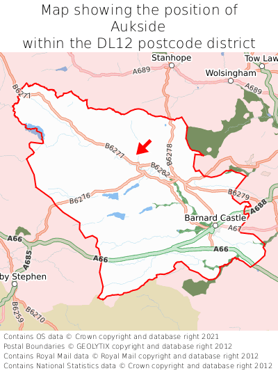Map showing location of Aukside within DL12
