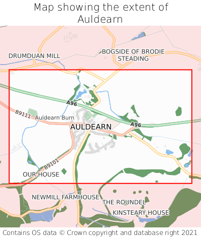 Map showing extent of Auldearn as bounding box