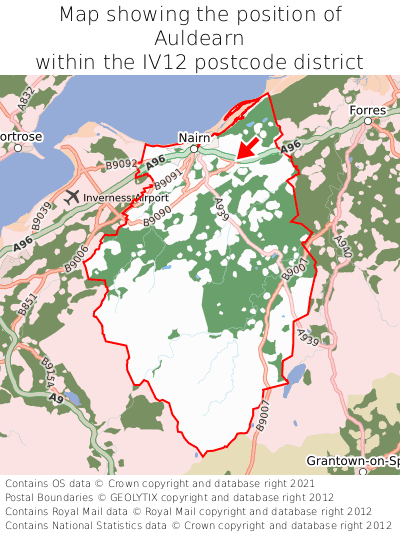 Map showing location of Auldearn within IV12