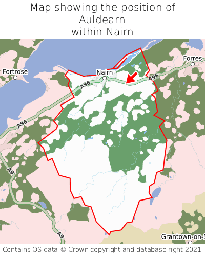 Map showing location of Auldearn within Nairn