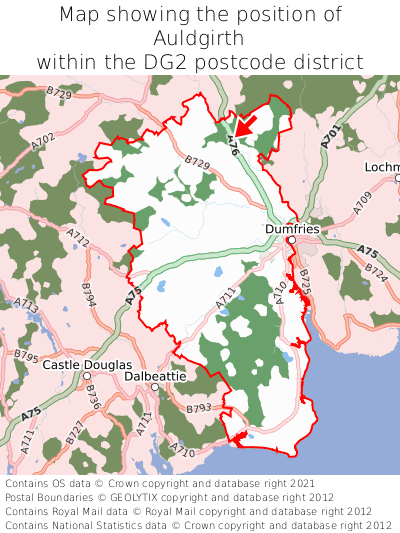 Map showing location of Auldgirth within DG2