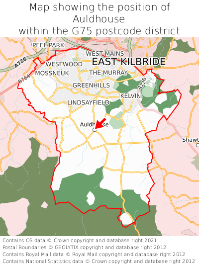 Map showing location of Auldhouse within G75