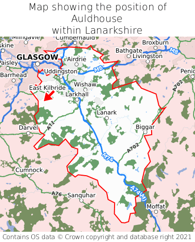 Map showing location of Auldhouse within Lanarkshire