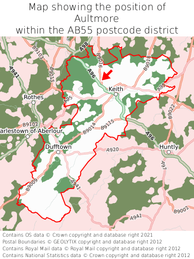 Map showing location of Aultmore within AB55