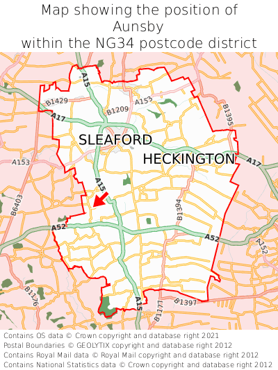 Map showing location of Aunsby within NG34