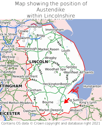Map showing location of Austendike within Lincolnshire