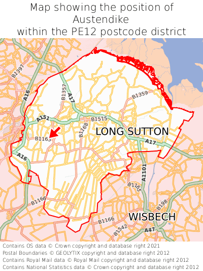 Map showing location of Austendike within PE12