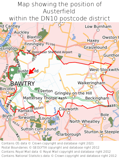 Map showing location of Austerfield within DN10