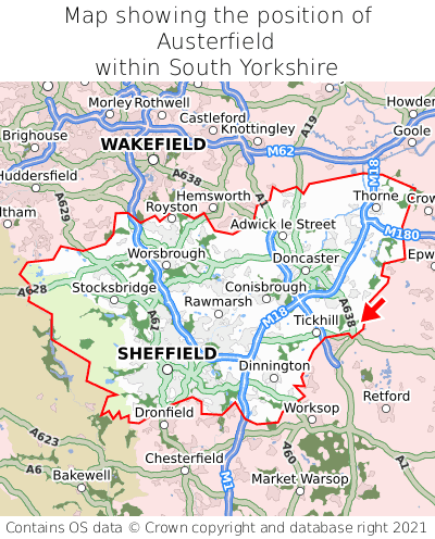 Map showing location of Austerfield within South Yorkshire