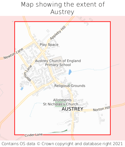 Map showing extent of Austrey as bounding box