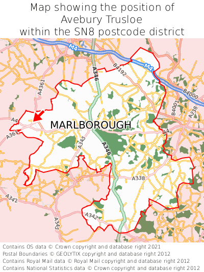 Map showing location of Avebury Trusloe within SN8