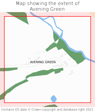 Map showing extent of Avening Green as bounding box
