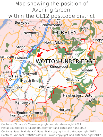 Map showing location of Avening Green within GL12