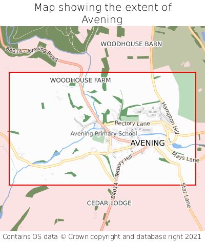 Map showing extent of Avening as bounding box