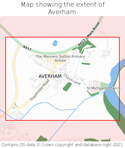 Map showing extent of Averham as bounding box