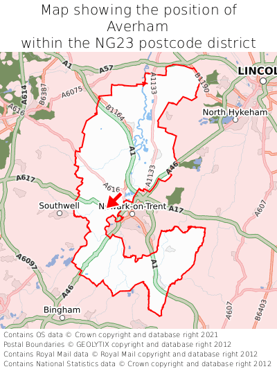 Map showing location of Averham within NG23