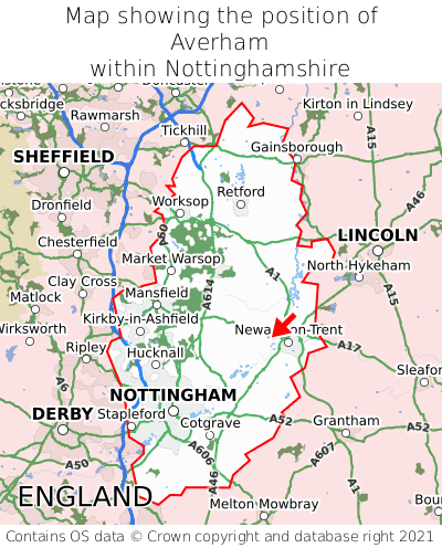Map showing location of Averham within Nottinghamshire