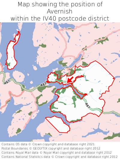 Map showing location of Avernish within IV40