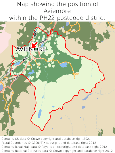 Map showing location of Aviemore within PH22