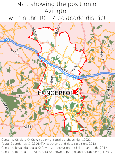 Map showing location of Avington within RG17