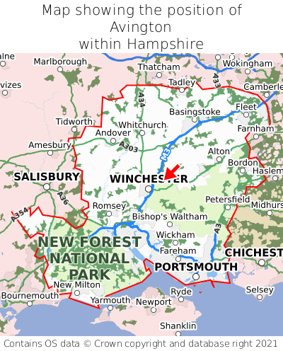 Map showing location of Avington within Hampshire