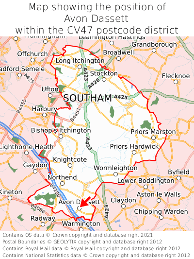 Map showing location of Avon Dassett within CV47