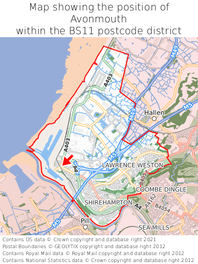 Map showing location of Avonmouth within BS11
