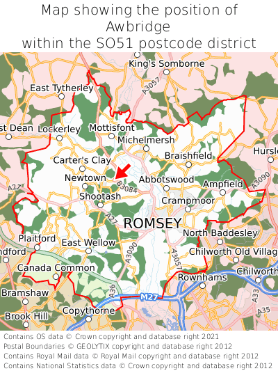 Map showing location of Awbridge within SO51