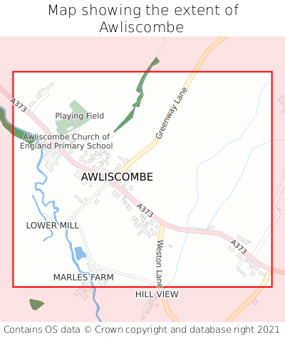 Map showing extent of Awliscombe as bounding box