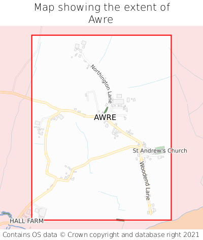 Map showing extent of Awre as bounding box