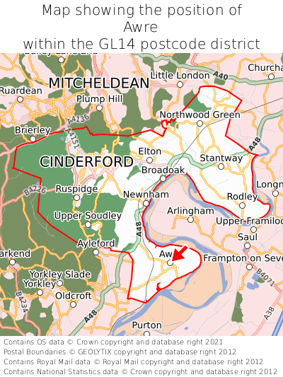 Map showing location of Awre within GL14