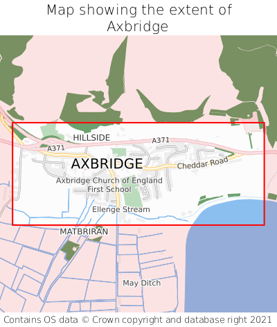 Map showing extent of Axbridge as bounding box