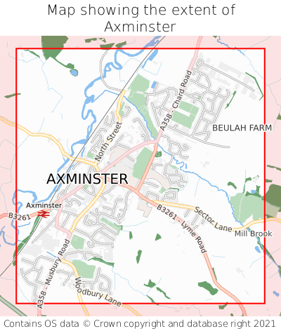 Map showing extent of Axminster as bounding box