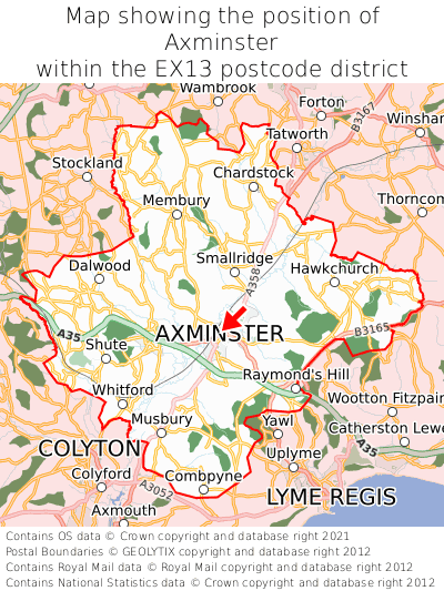 Map showing location of Axminster within EX13